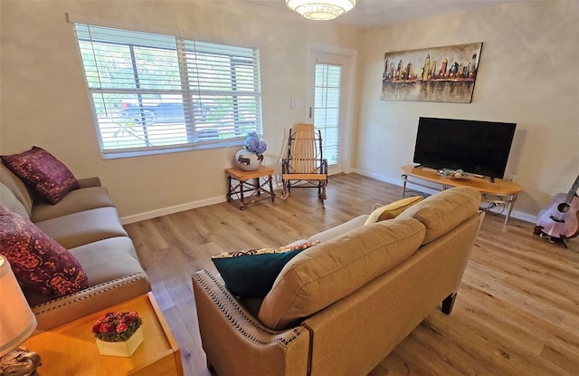 living room with hardwood / wood-style flooring