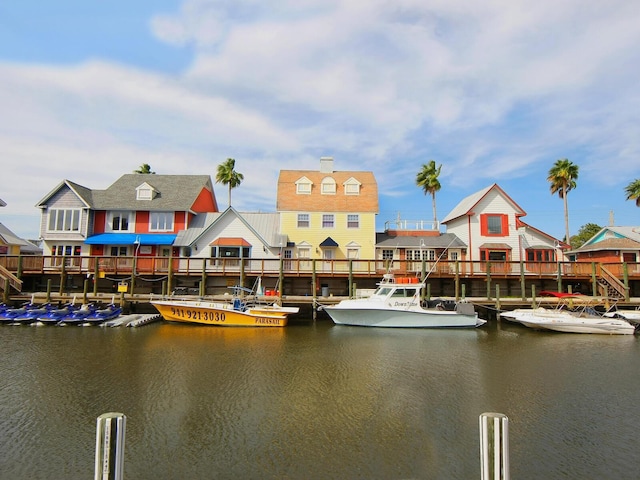 property view of water with a dock