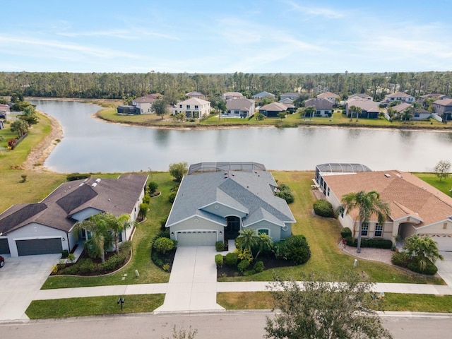 bird's eye view featuring a water view