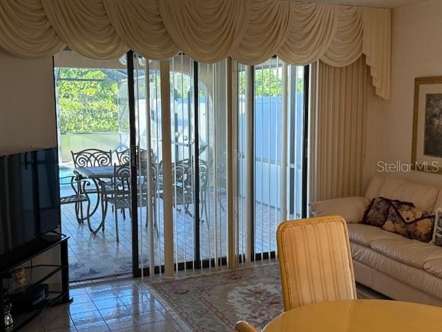 living room featuring tile patterned floors