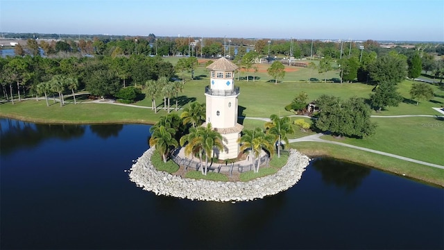 bird's eye view featuring a water view