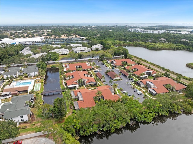 aerial view with a water view