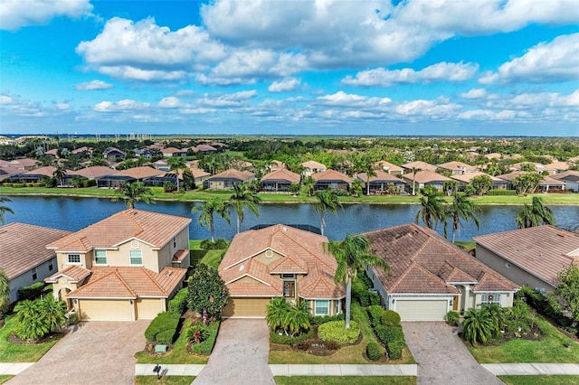 aerial view with a water view