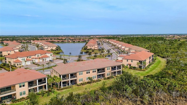 aerial view with a water view