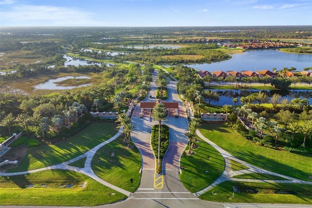 aerial view with a water view