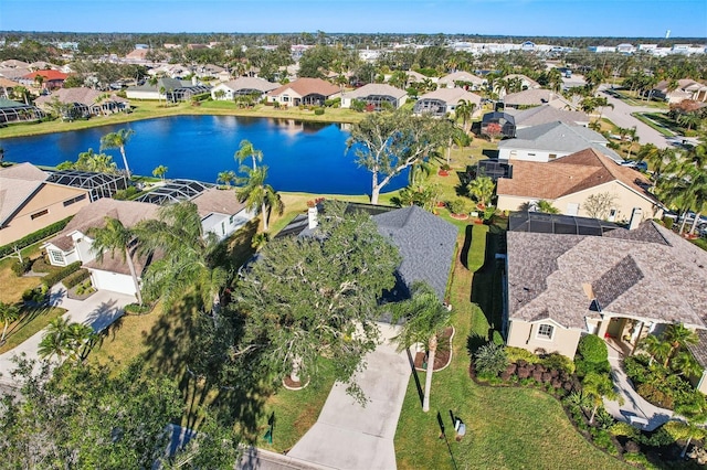 aerial view with a water view