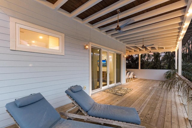 wooden terrace with ceiling fan