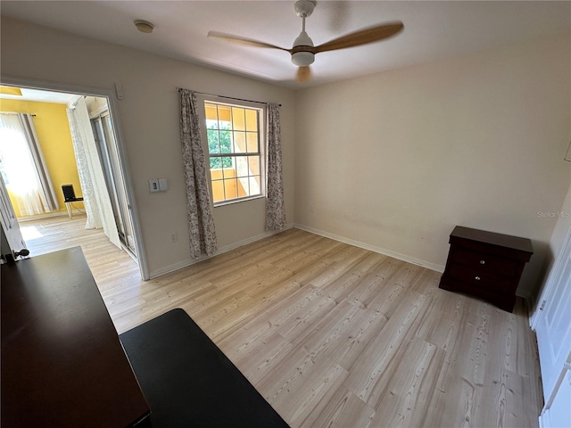 interior space featuring ceiling fan and light hardwood / wood-style flooring