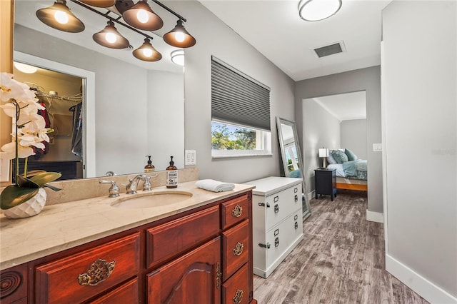 bathroom featuring hardwood / wood-style flooring and vanity