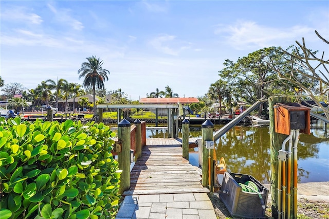 dock area with a water view