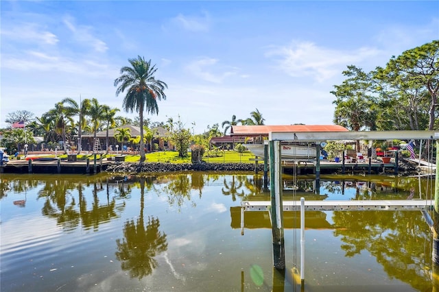 view of dock with a water view