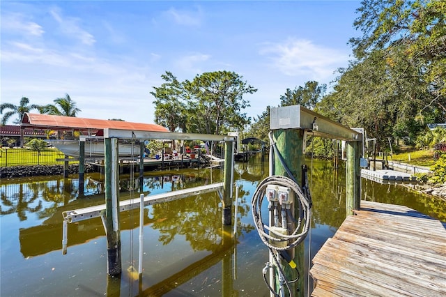 dock area with a water view