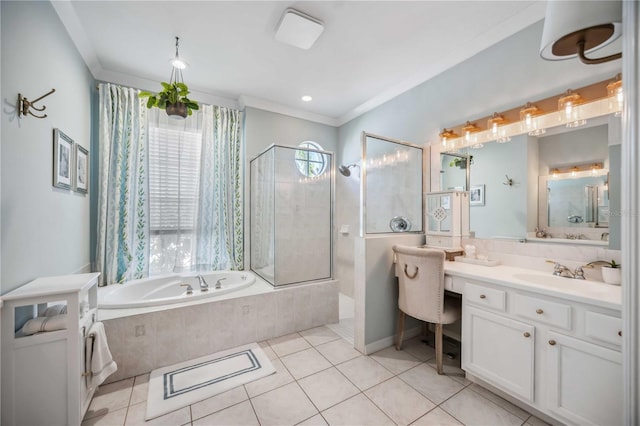 bathroom with vanity, tile patterned floors, and a healthy amount of sunlight