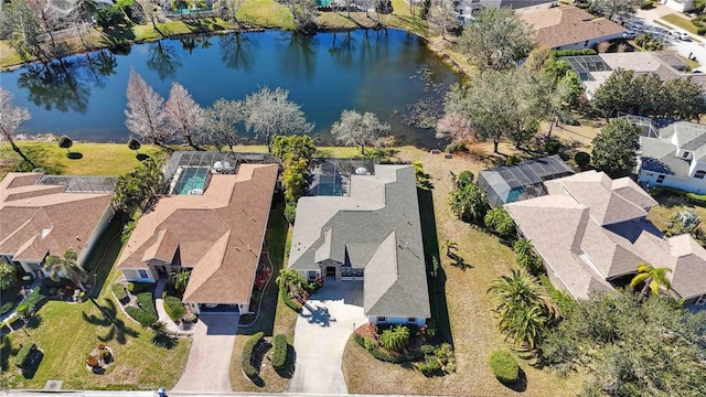 bird's eye view featuring a water view