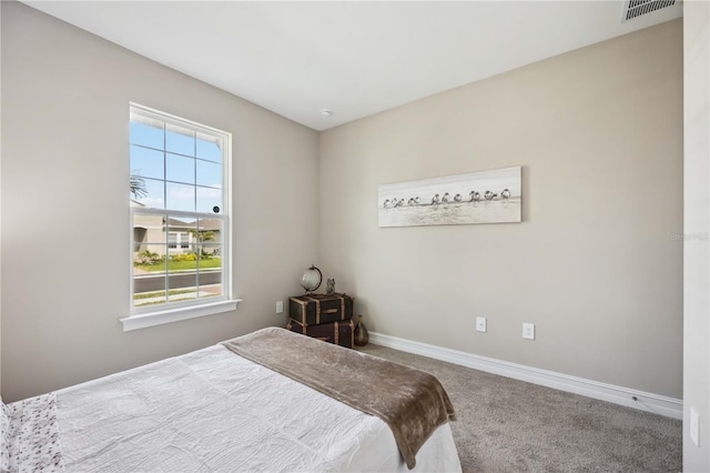 bedroom with multiple windows and carpet floors