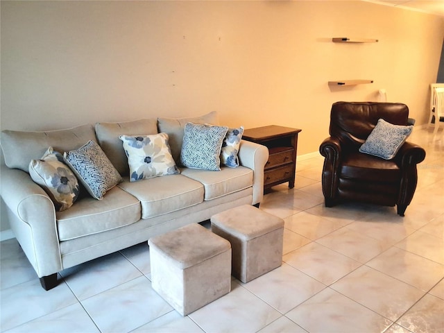 living room featuring light tile patterned floors