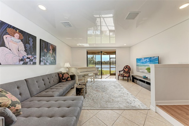 living room featuring light tile patterned floors