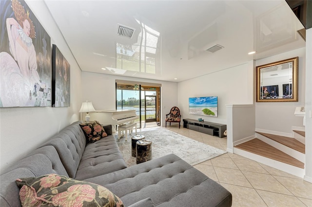 living room featuring light tile patterned flooring