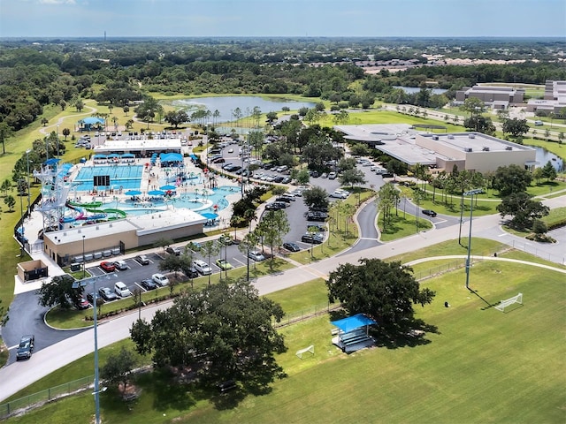 aerial view featuring a water view