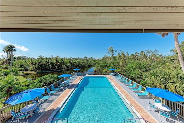 view of pool featuring a patio