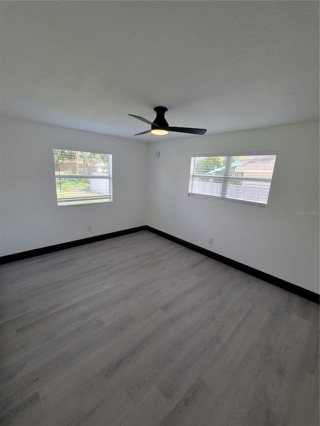 empty room featuring light hardwood / wood-style floors, plenty of natural light, and ceiling fan