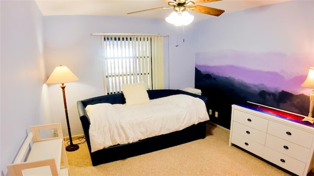 bedroom featuring carpet floors and ceiling fan