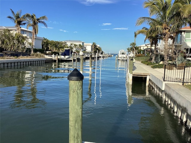 dock area with a water view