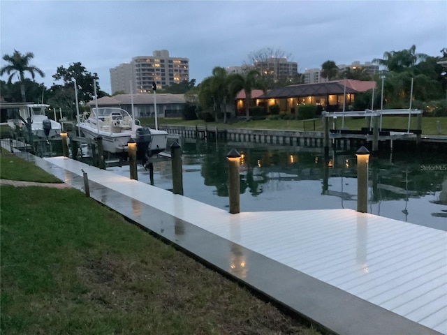 dock area with a water view