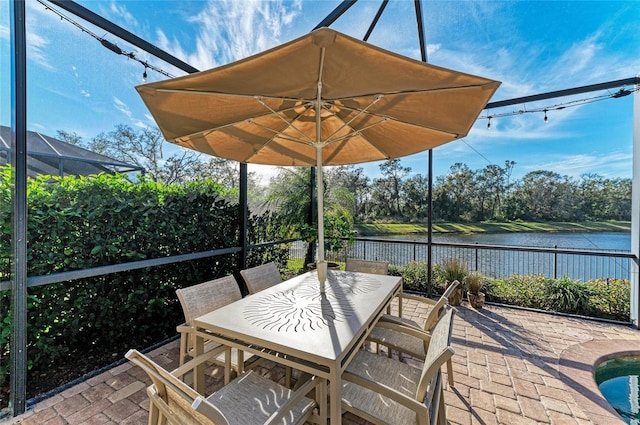 view of patio / terrace with a water view