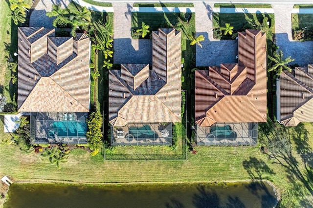 aerial view featuring a water view