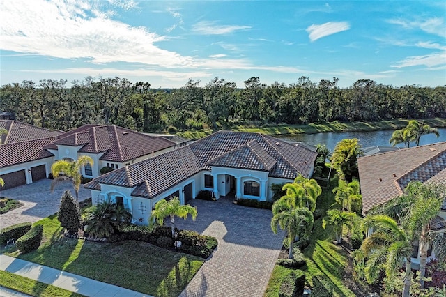 aerial view with a water view