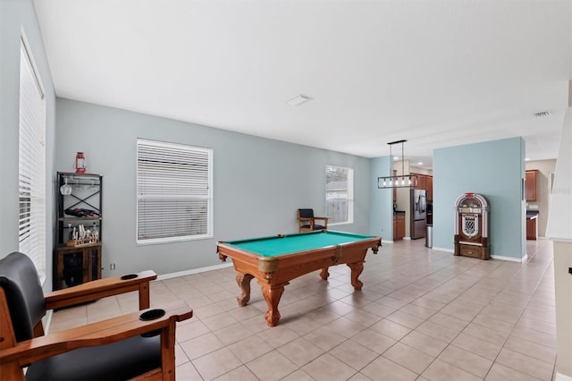 playroom with light tile patterned floors and billiards