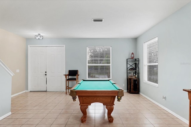 game room featuring light tile patterned floors and billiards