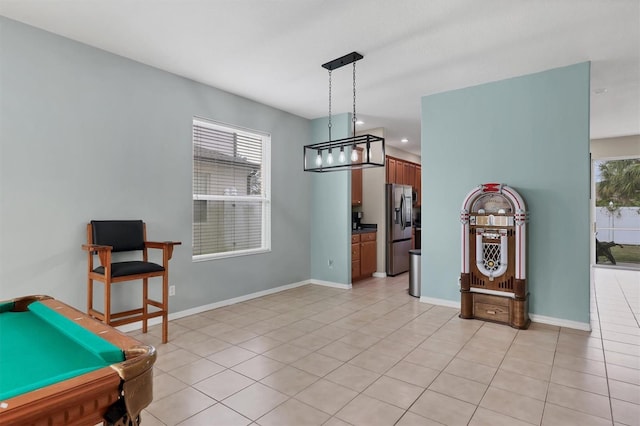 recreation room with billiards and light tile patterned flooring