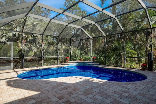 view of pool featuring a lanai and a patio area