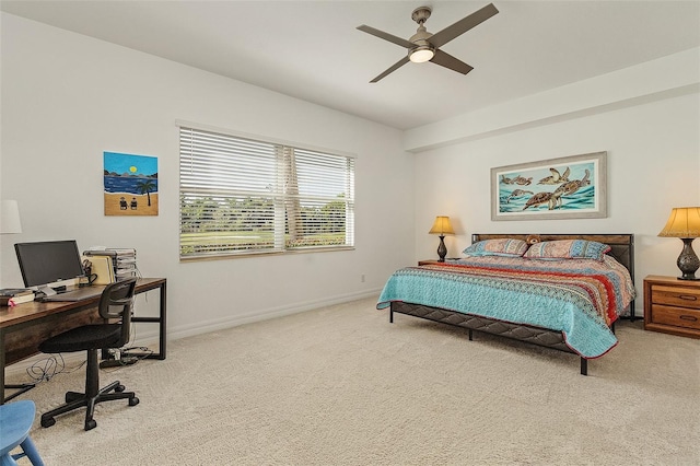 bedroom featuring ceiling fan and carpet flooring