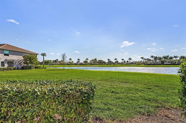 view of yard with a water view