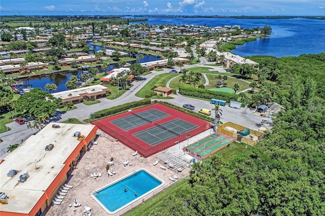 aerial view with a water view