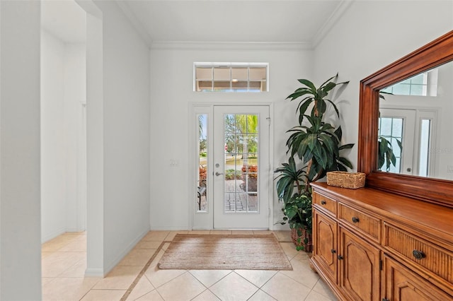 tiled entryway with ornamental molding