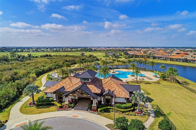 drone / aerial view featuring a water view