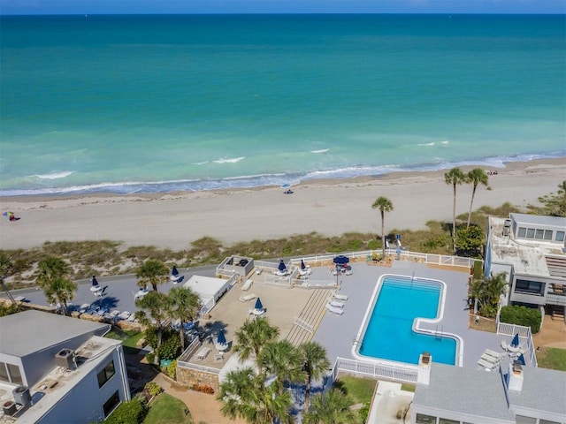 aerial view with a beach view and a water view