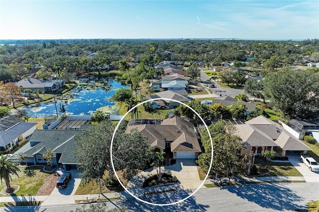 aerial view with a water view