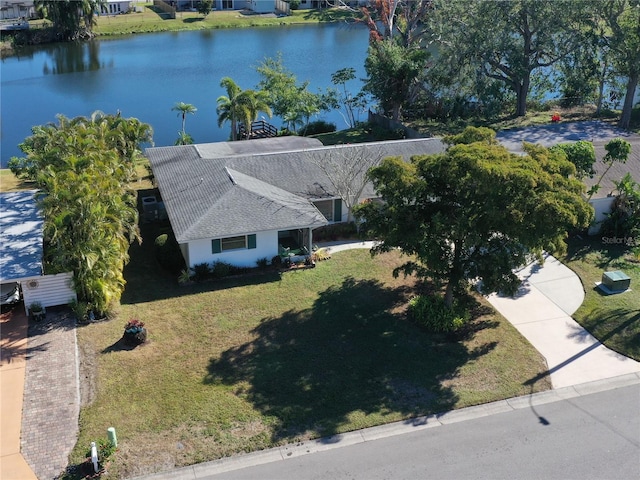 bird's eye view featuring a water view