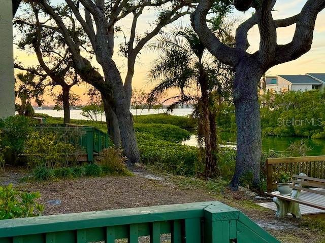 yard at dusk with a water view