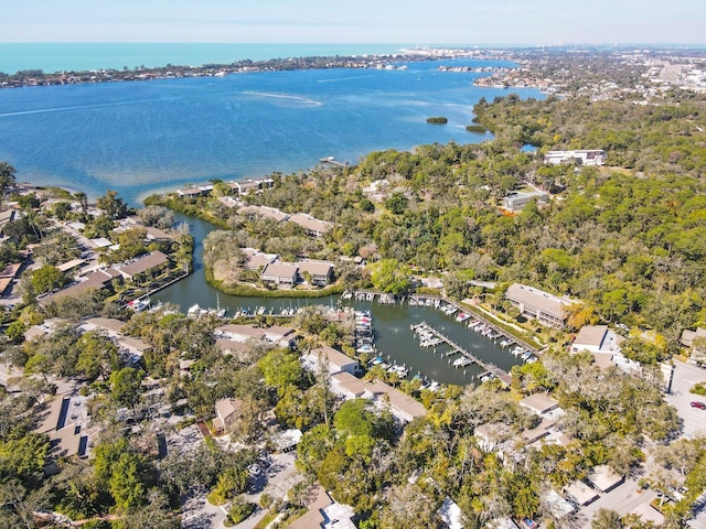 bird's eye view featuring a water view