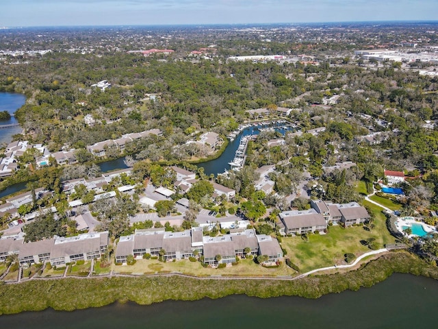 aerial view featuring a water view