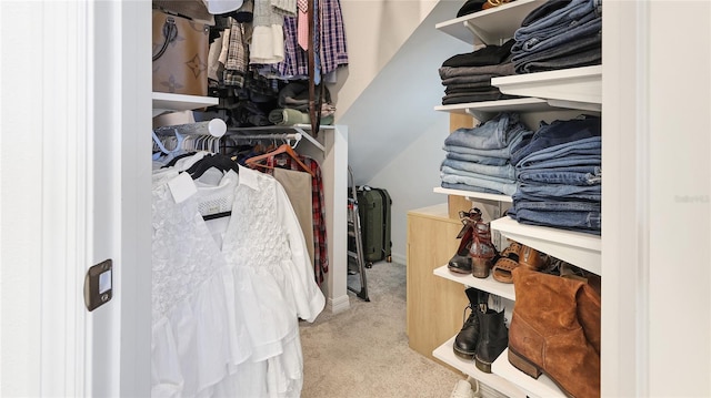 walk in closet with carpet floors