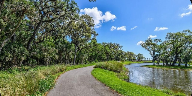 view of property's community with a water view