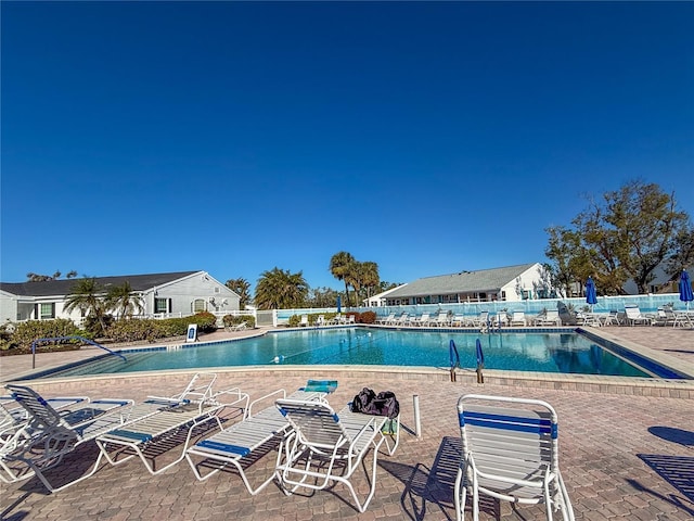 view of pool featuring a patio