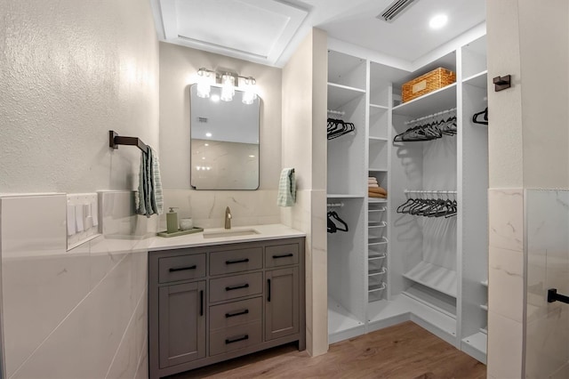 bathroom featuring wood-type flooring and vanity